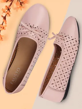 Women Pink Tassel Laser Cut Slip On Ballerina