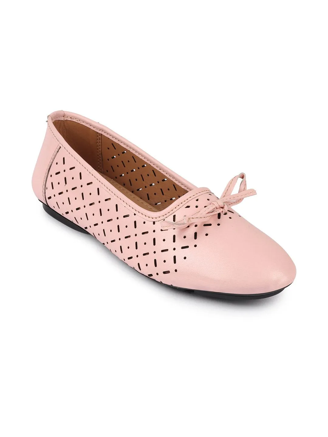 Women Pink Tassel Laser Cut Slip On Ballerina