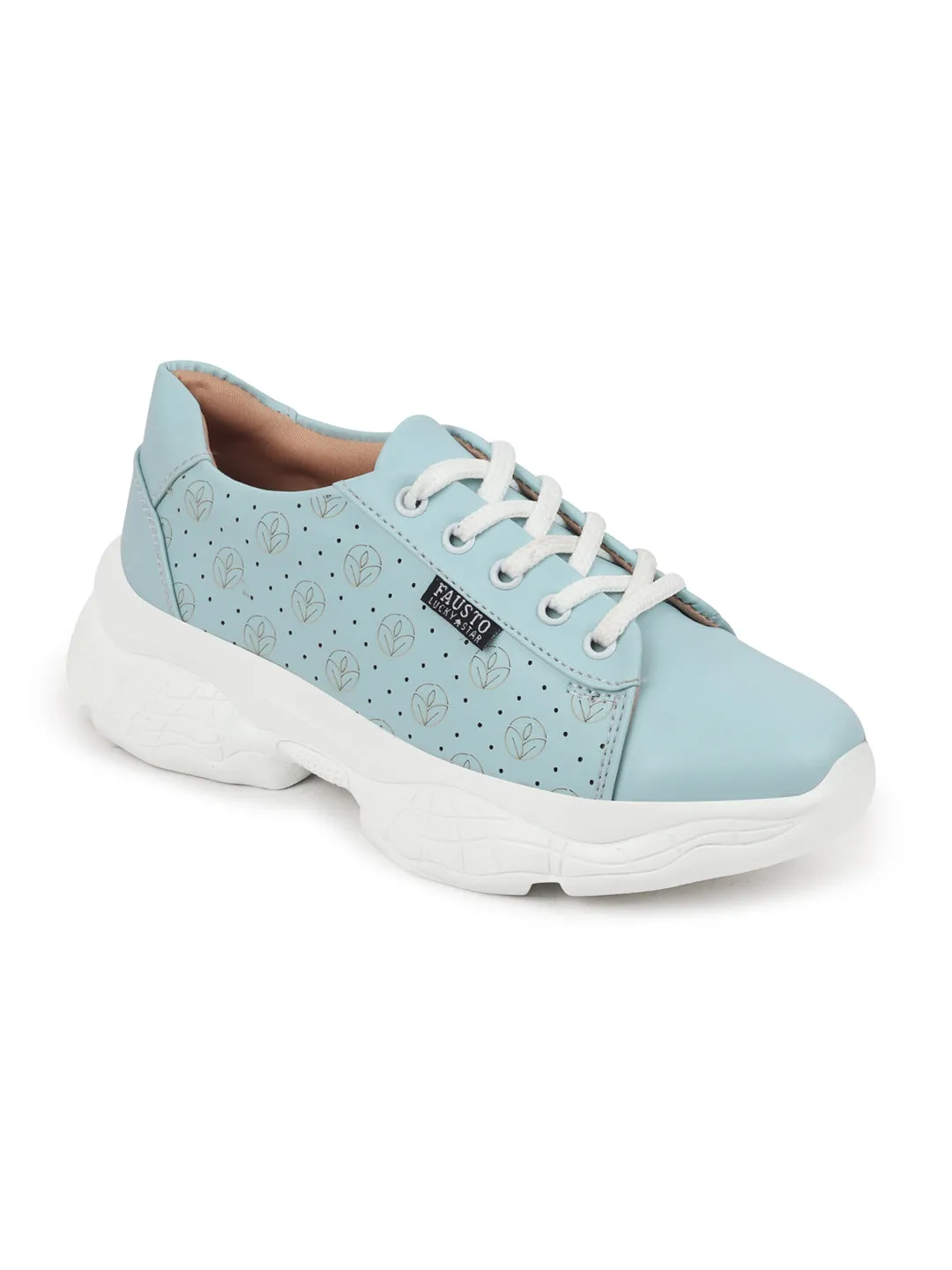 Women Sky Blue Lace Up Casual Trendy Sneakers