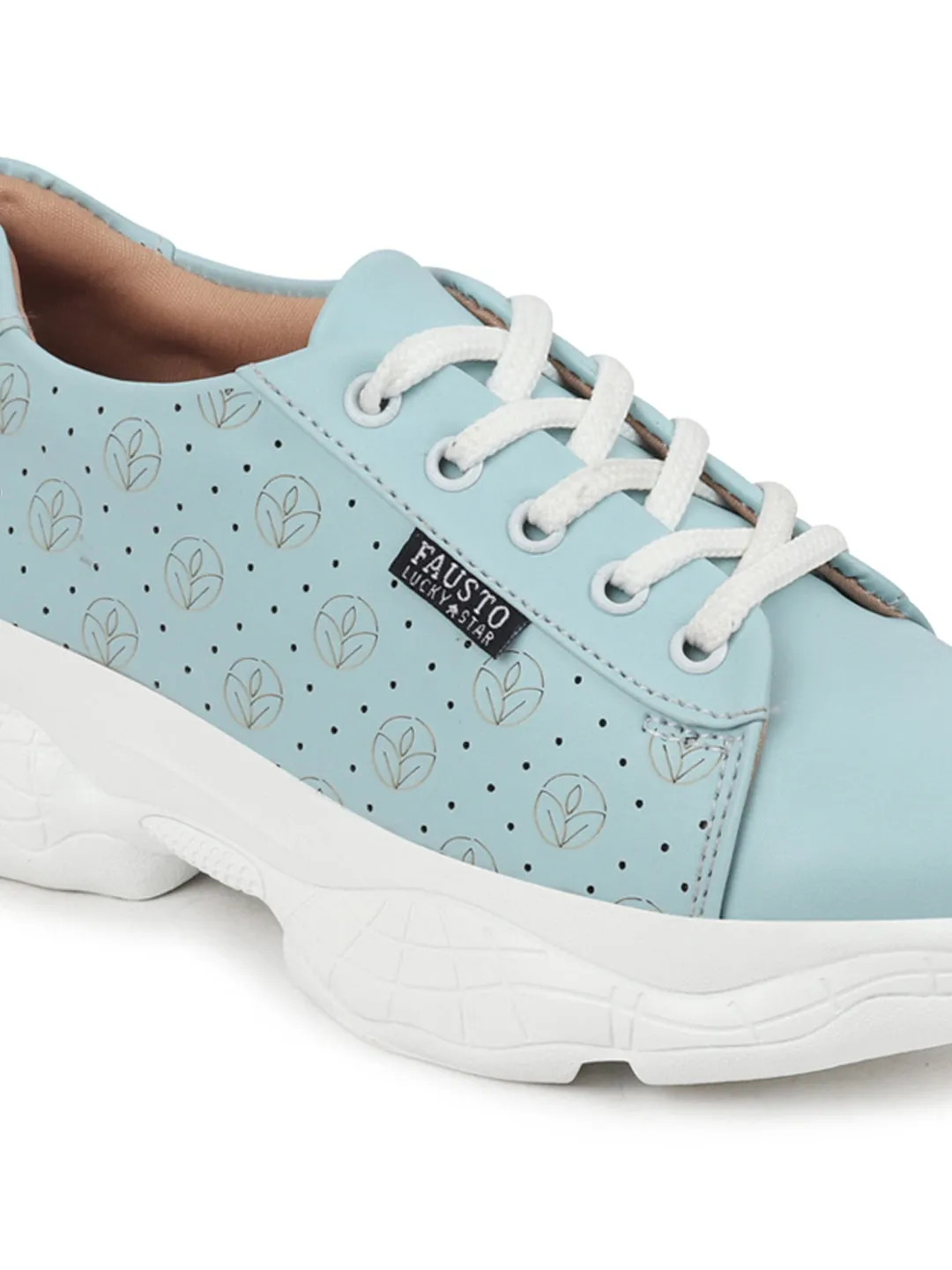 Women Sky Blue Lace Up Casual Trendy Sneakers