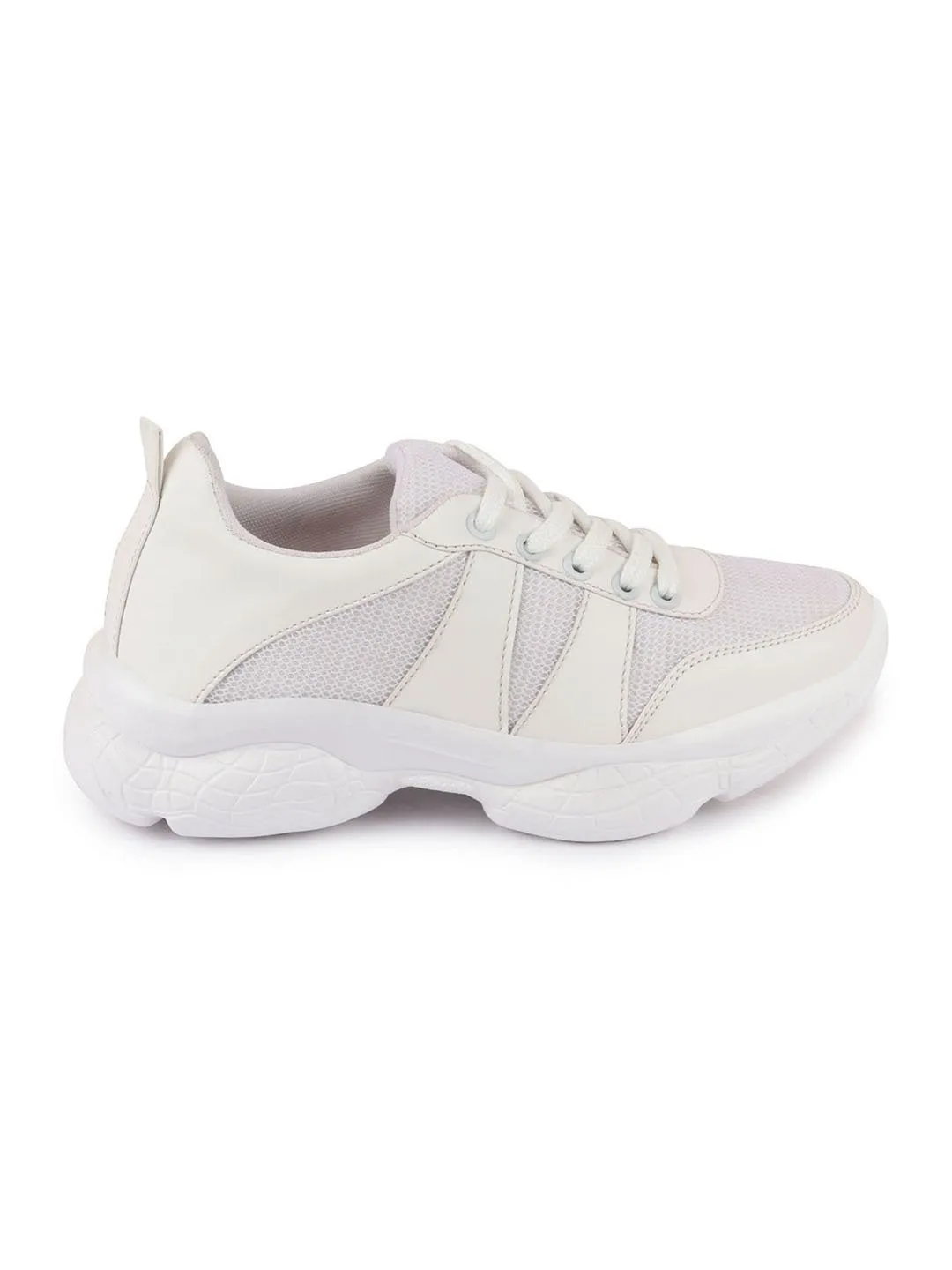 Women White Lace Up Sneakers