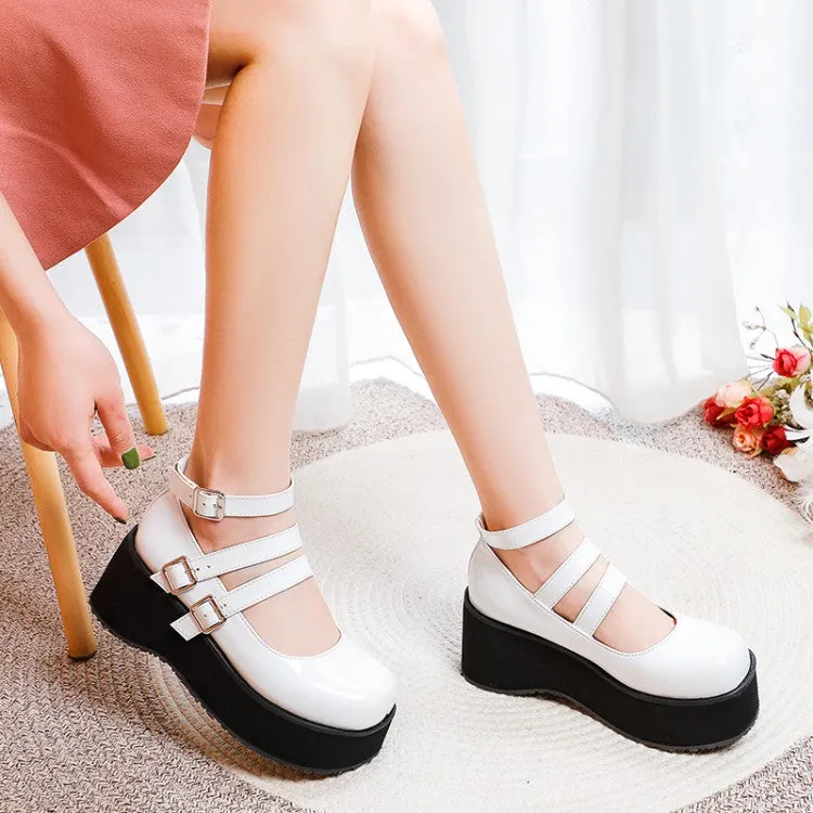 Women's Buckle Straps Platform Wedge Heels Shoes