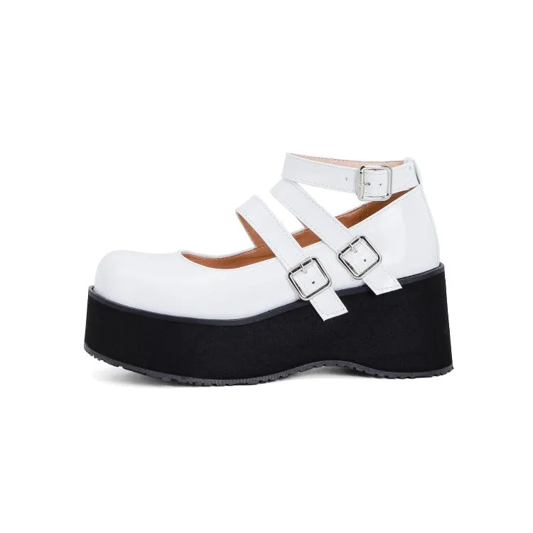 Women's Buckle Straps Platform Wedge Heels Shoes