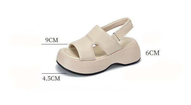 Women's Casual Shoes WM209 - Leather Platform Wedge Sandals