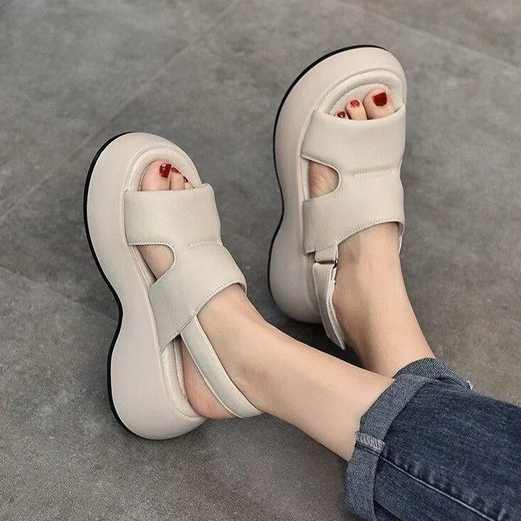 Women's Casual Shoes WM209 - Leather Platform Wedge Sandals