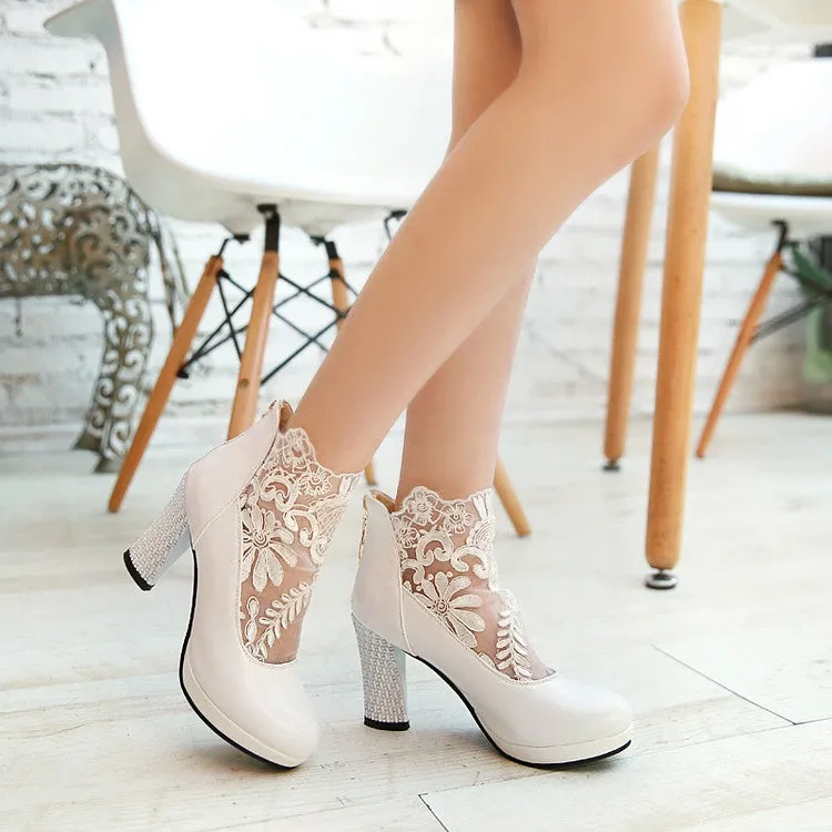 Women's Lace High Heeled Chunky Heels Shoes