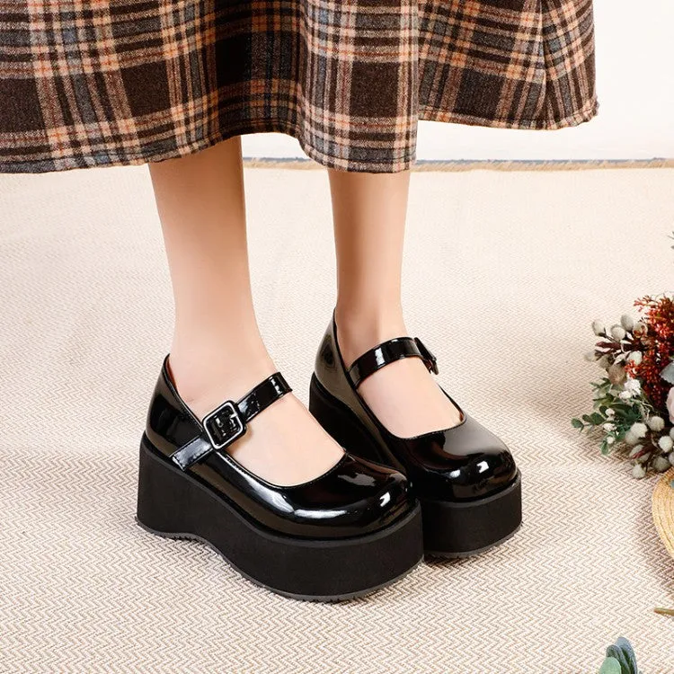 Women's Patent Leather Mary Jane Platform Wedge Heels Shoes